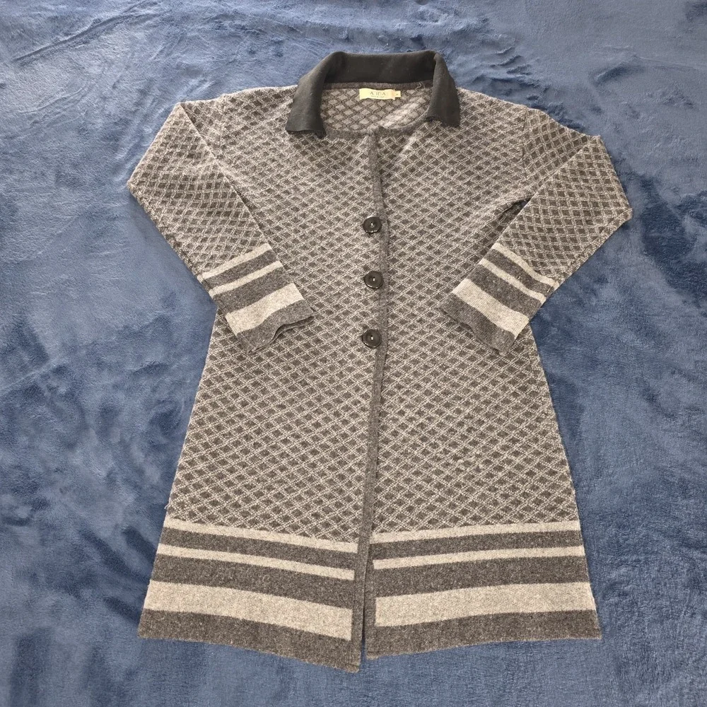 A. IDA Made In Italy Knit Cardigan Wool Blend Button Up Geometric Pattern Medium - Picture 12 of 14